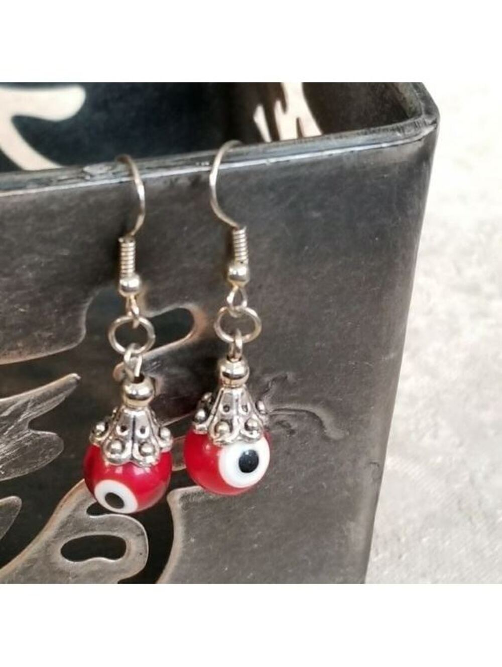 Evil Eye Red Glass Talisman Earrings